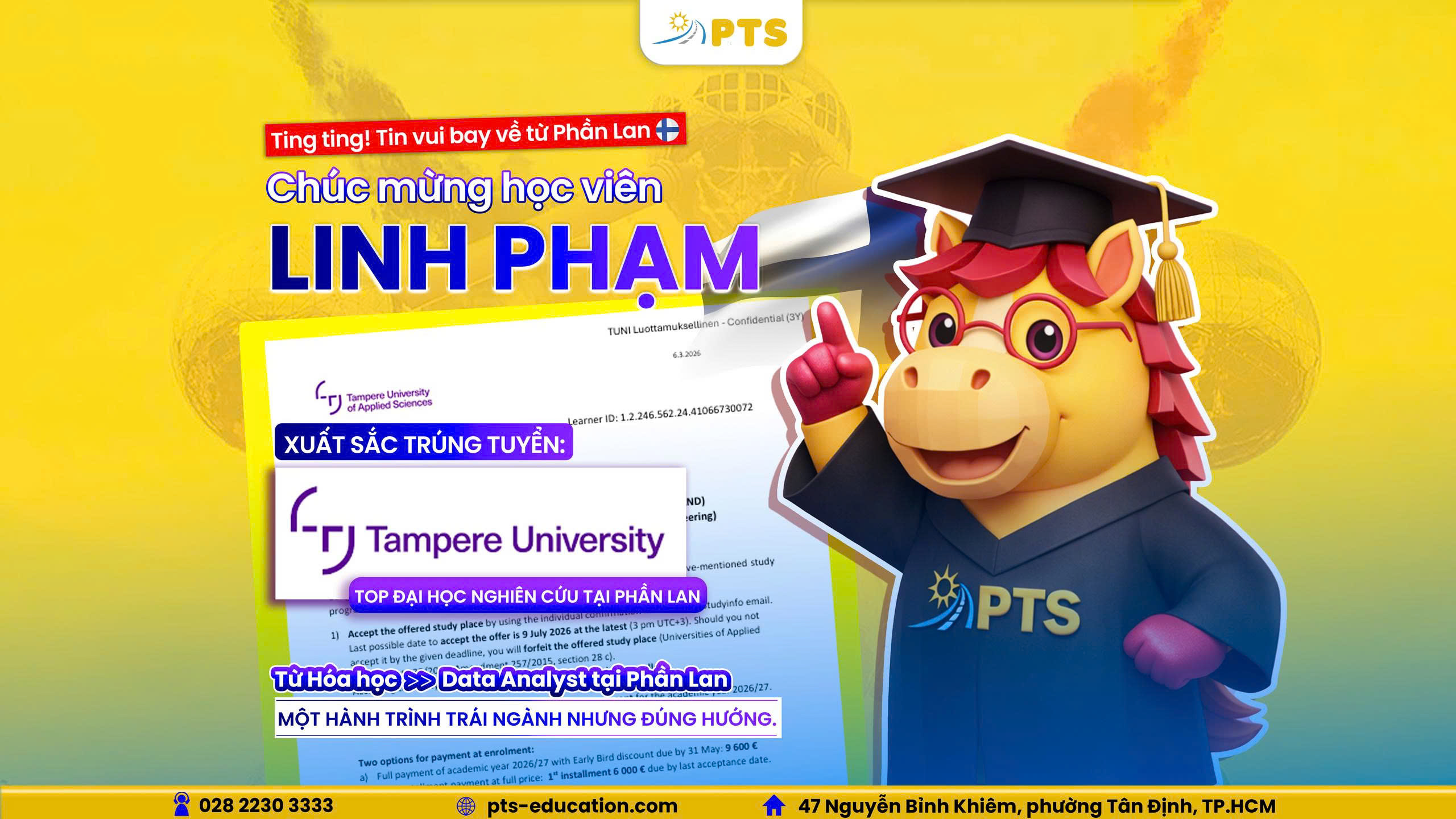 TAMPERE UNIVERSITY - DU HỌC PHẦN LAN TRÁI NGÀNH- TỪ HÓA HỌC ĐẾN DATA ANALYST 2026 3 Học Bổng Của Linh Phạm