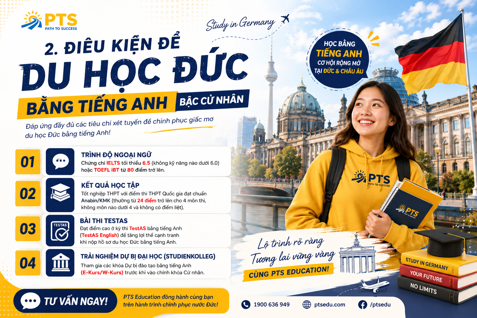 Du Học Đức Bằng Tiếng Anh 2026: Điều Kiện & Lộ Trình Cùng PTS Education 2 Điều kiện du học đức bằng Tiếng Anh